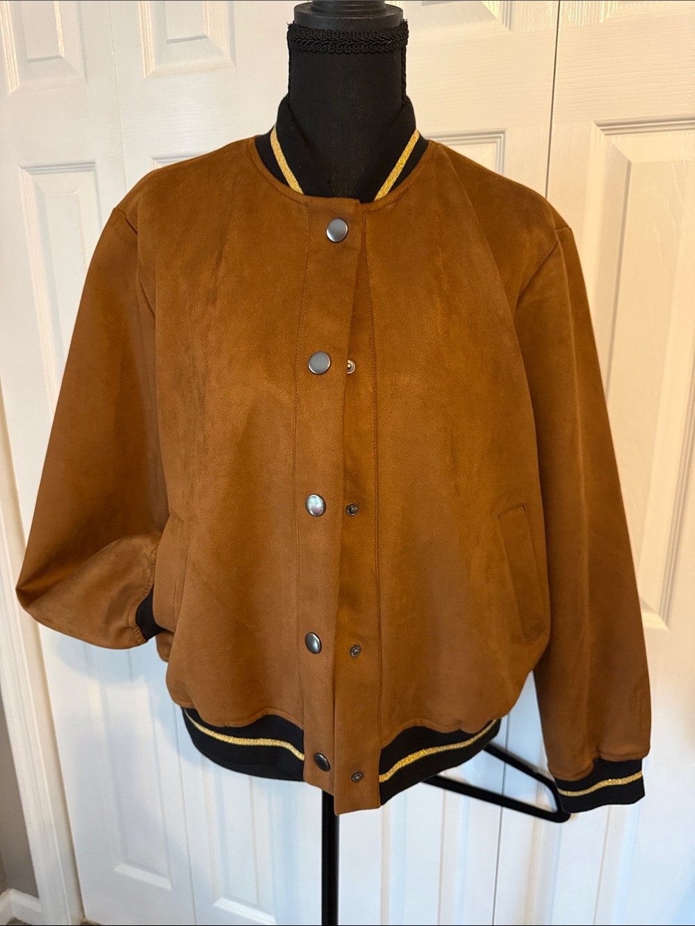 Zara Tan Suede Bomber Jacket with Contrast Trim